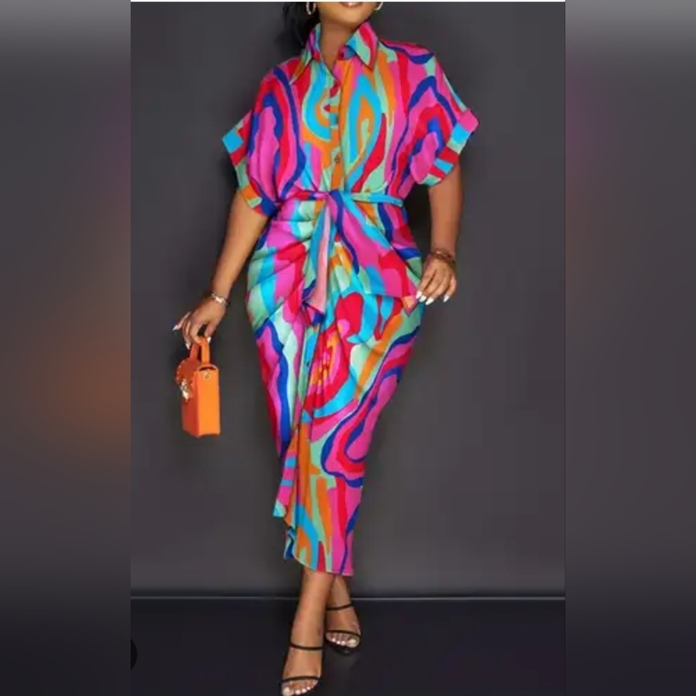 Anstract Print Button Down Dress Plus Size